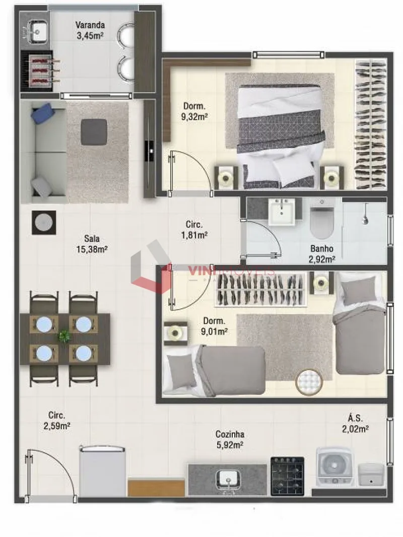Apartamento 2 dormitórios no Aviação - Praia Grande — foto 2