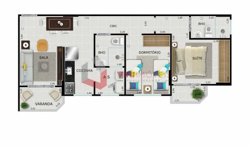 Apartamento 2 dormitórios no Guilhermina - Praia Grande — foto 2