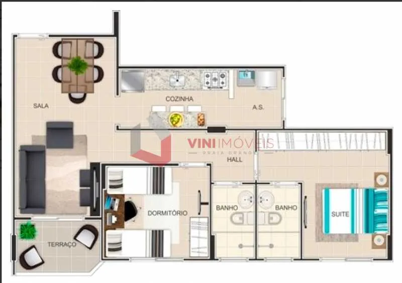 Apartamento 2 dormitórios no Guilhermina - Praia Grande