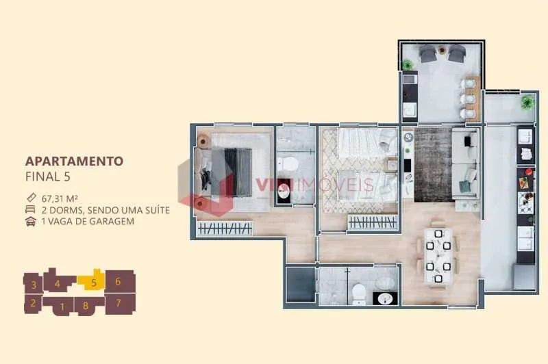 Apartamento 2 dormitórios no Nova Mirim - Praia Grande — foto 2