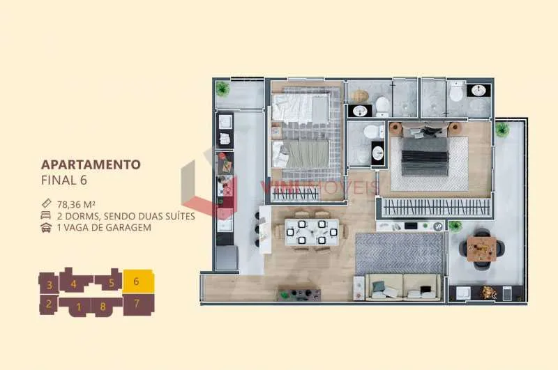 Apartamento 2 dormitórios no Nova Mirim - Praia Grande — foto 3