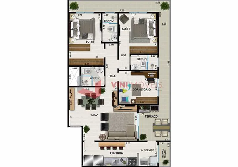 Apartamento 3 dormitórios no Boqueirão - Praia Grande — foto 2