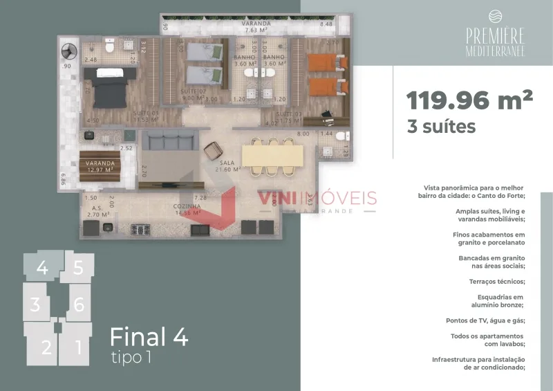 Apartamento 3 dormitórios no Canto do Forte - Praia Grande