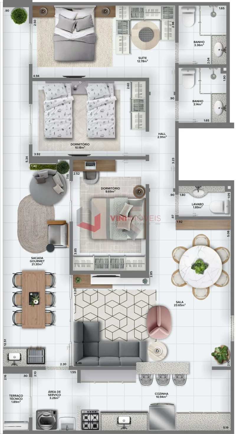 Apartamento 3 dormitórios no Guilhermina - Praia Grande