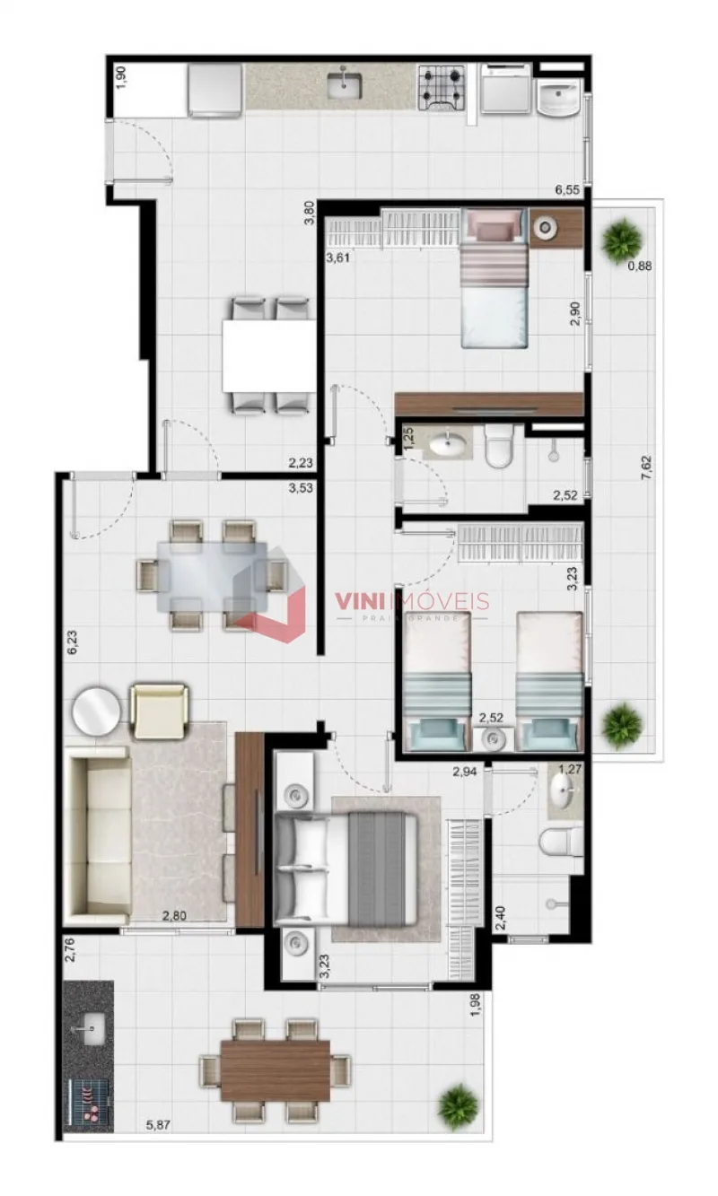 Apartamento 3 dormitórios no Nova Mirim - Praia Grande — foto 2