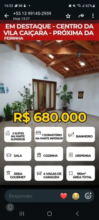 Casa 3 dormitórios - Centro da Vila Caiçara — unidade Casa