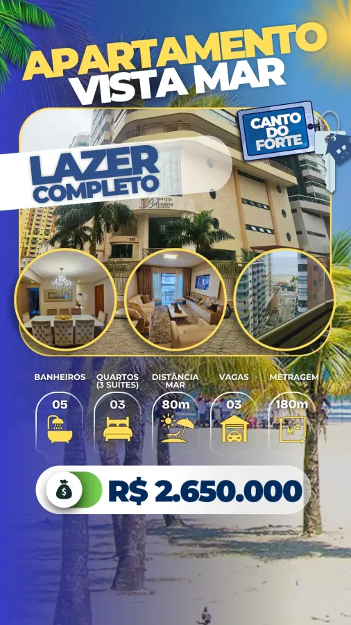 Apartamento Vista Mar Canto do Forte - R$ 2,65 mi