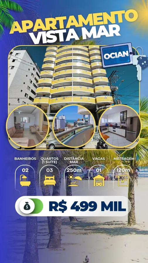 Apartamento Vista Mar Ocian - R$ 499 mil