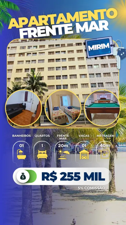 Apartamento Frente Mar Mirim - R$ 255 mil