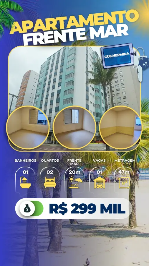 Apartamento Frente Mar Guilhermina - R$ 299 mil