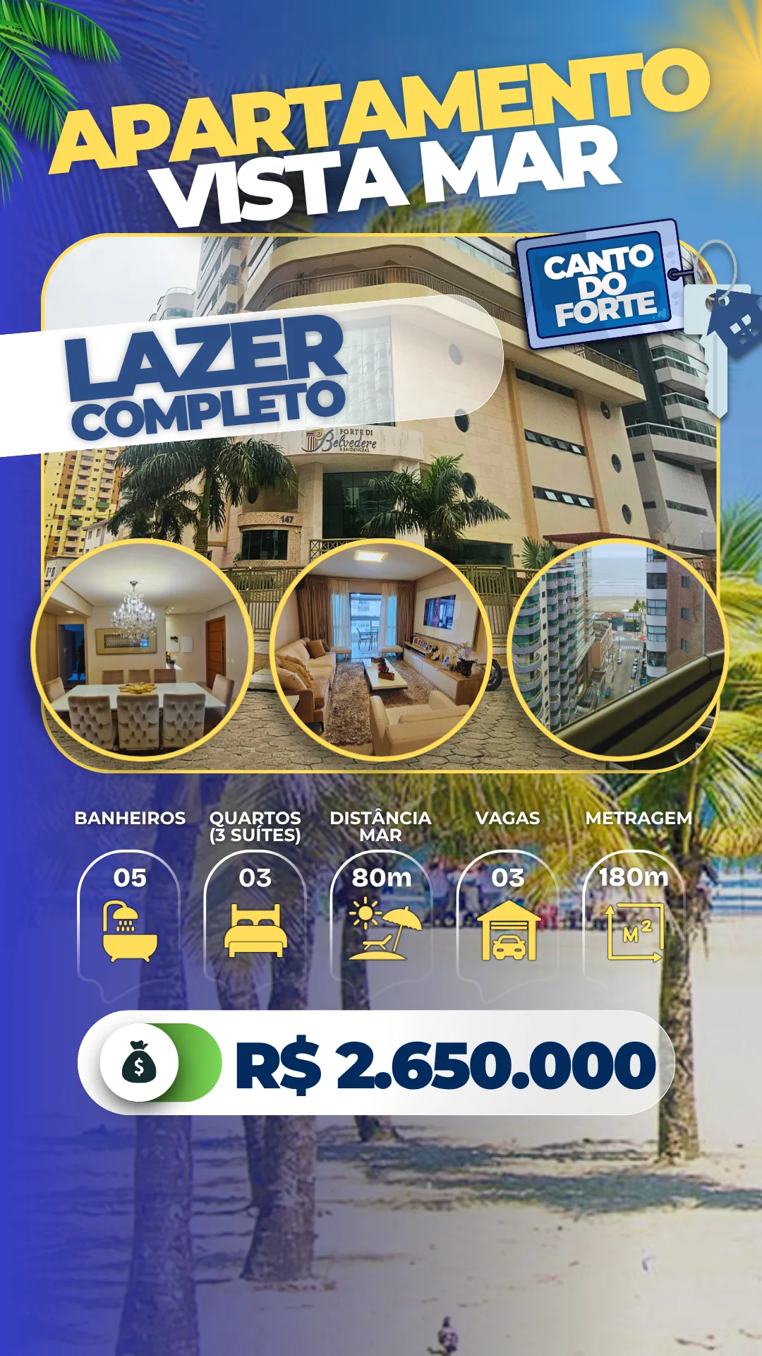 Apartamento Vista Mar Canto do Forte - R$ 2,65 mi
